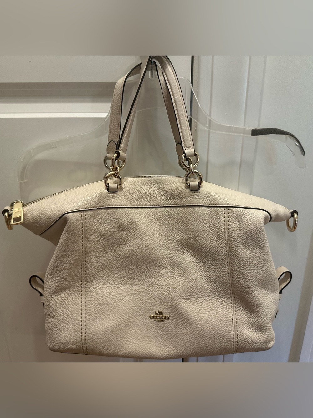 Coach Cream Pebbled Leather Shoulder Bag with Gold Hardware
